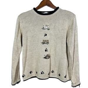 Vintage Hand Embroidered Christopher & Banks Sweater Cats Kitten - S